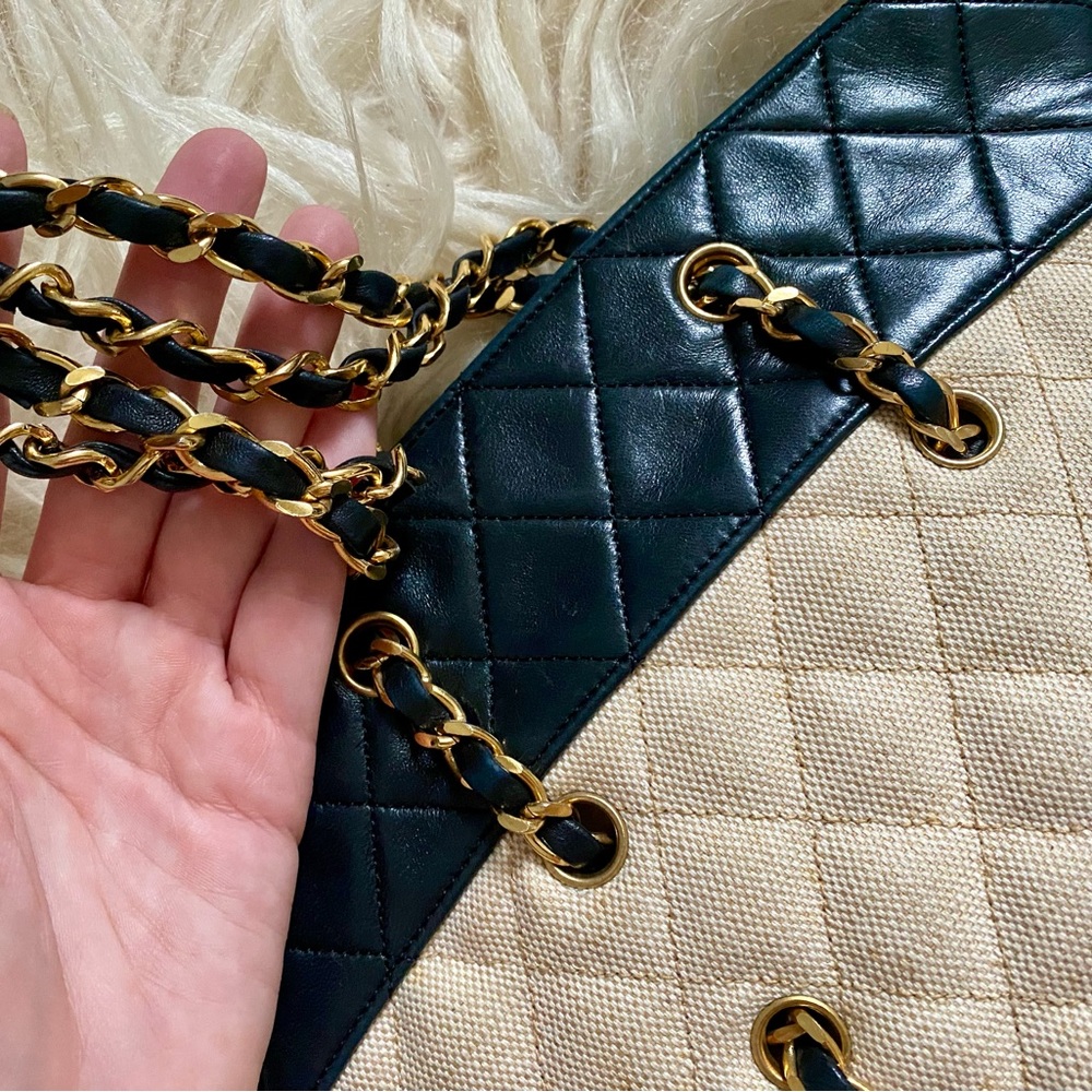 Chanel Vintage Navy Canvas Beige Mini Tote Bag - Picture 15 of 16
